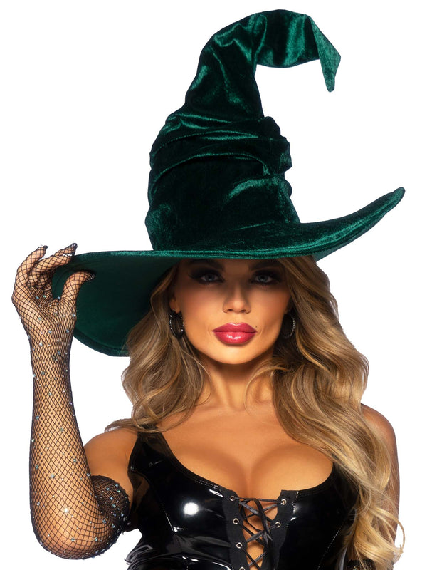 color_emerald | Leg Avenue Velvet Ruched Witch Hat