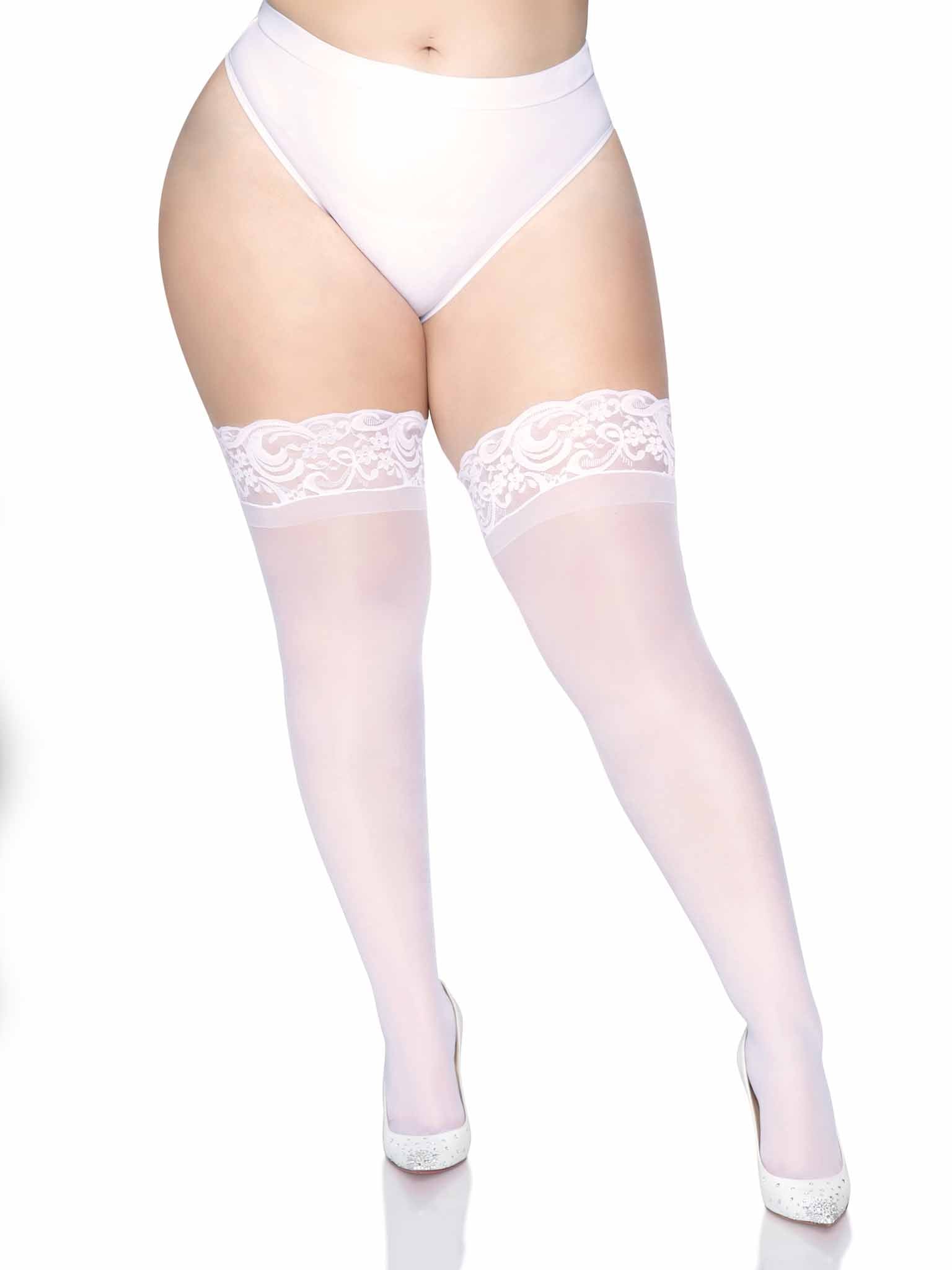 Plus Size Opaque White Thigh High Women's Stockings