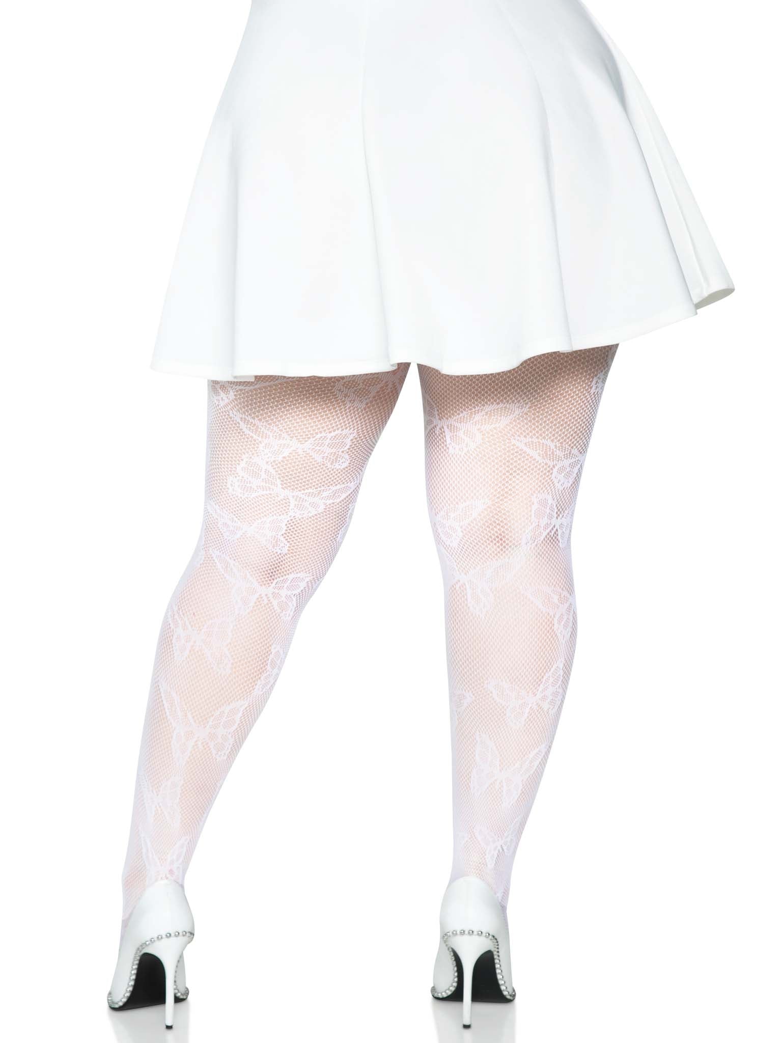 Plus Size White Fishnet Tights  Womens White Full Length Stockings