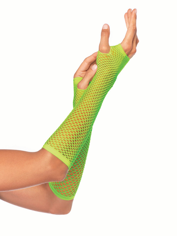 color_neon green | Leg Avenue Triangle Net Fingerless Arm Warmers