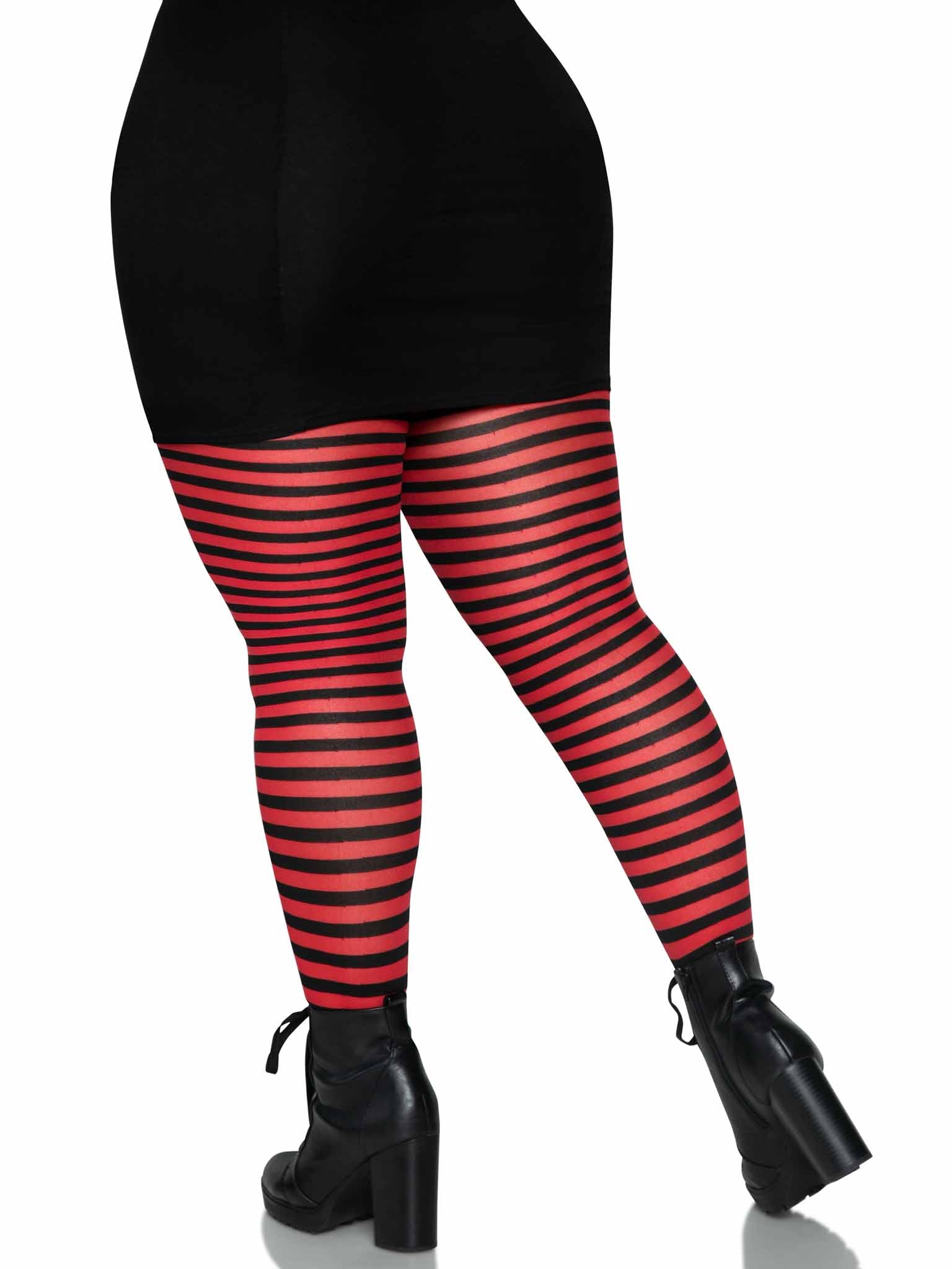Leg Avenue Striped Nylon Tights, Plus size, Black/Red