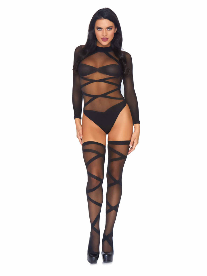 Leg Avenue Truth Or Dare Bodysuit And Thigh Highs Set