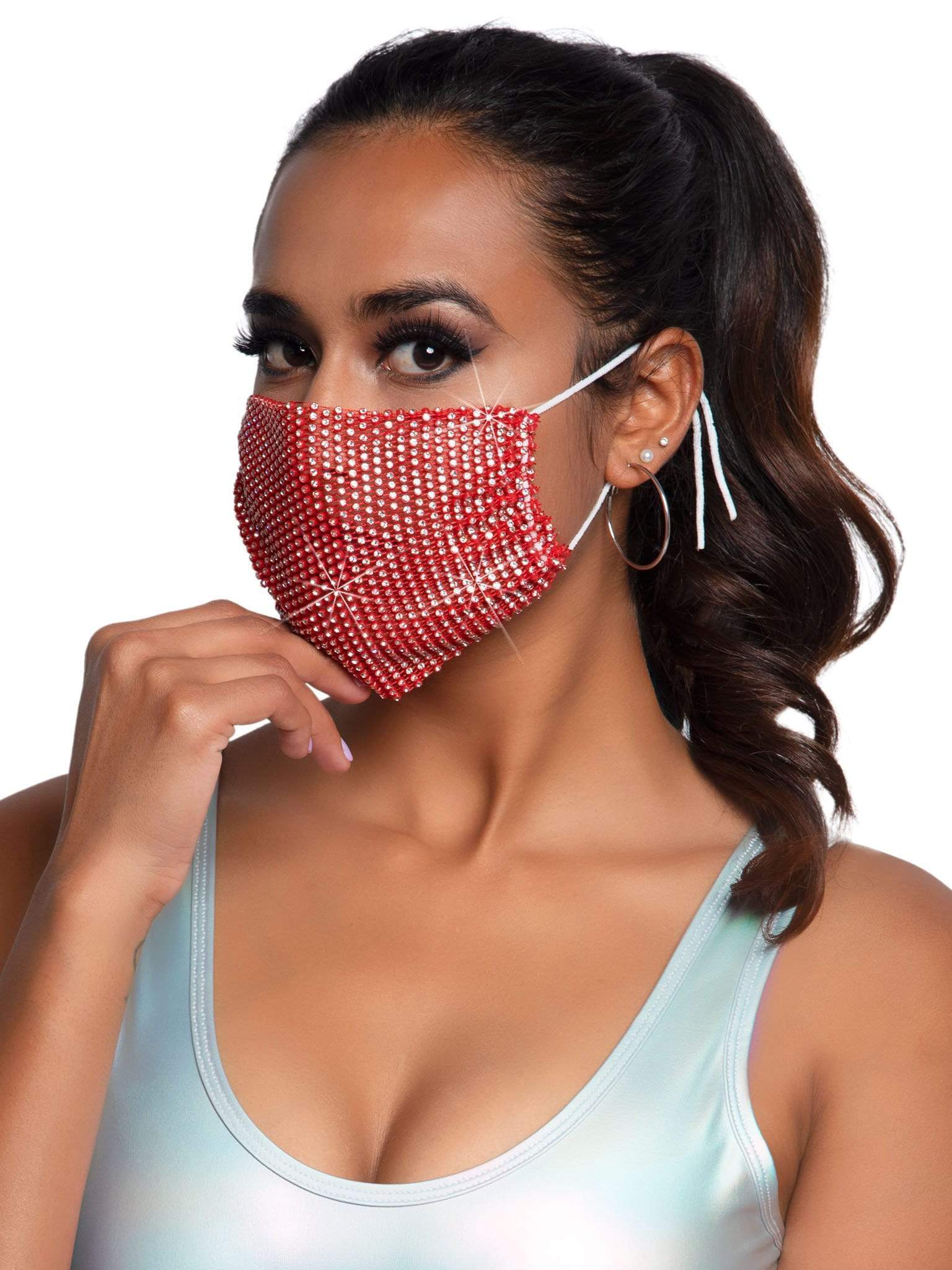 Face Mask Rhinestone Pink Mesh Mask Cover for Raves and Festivals