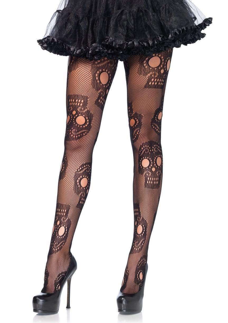 Skull Pattern Fishnet Tights