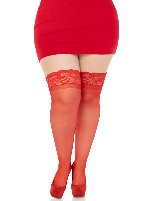 color_red | Plus Nora Thigh High Stockings