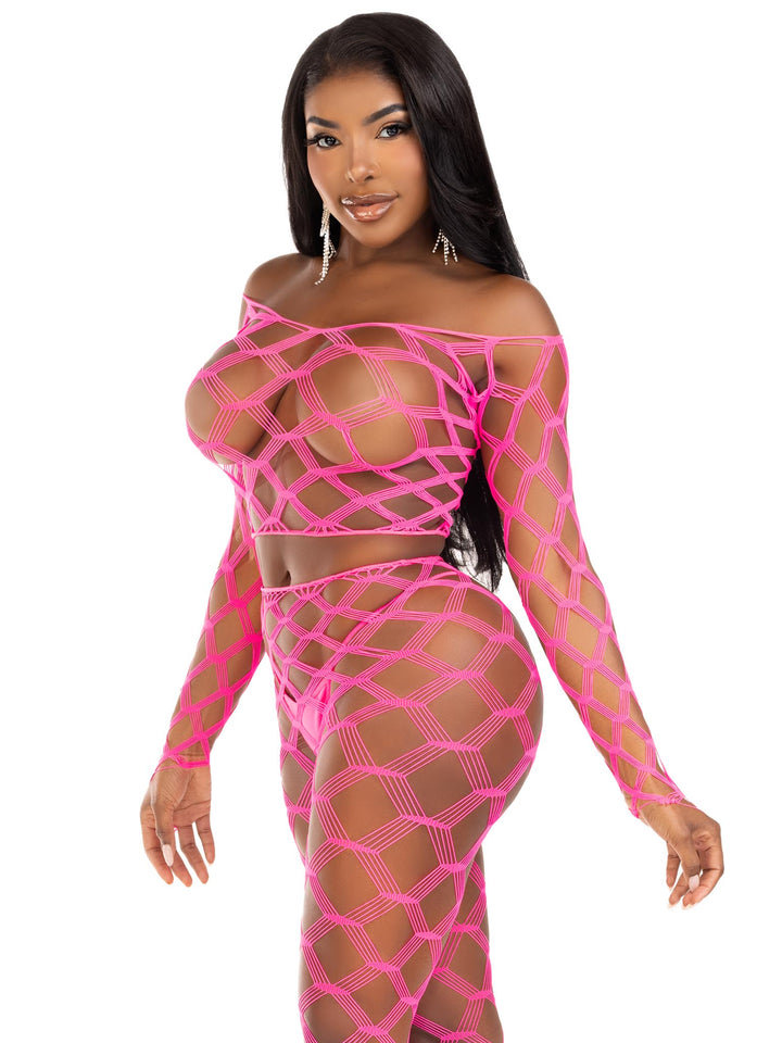 Leg Avenue Crop Top and Tights Fishnet Set