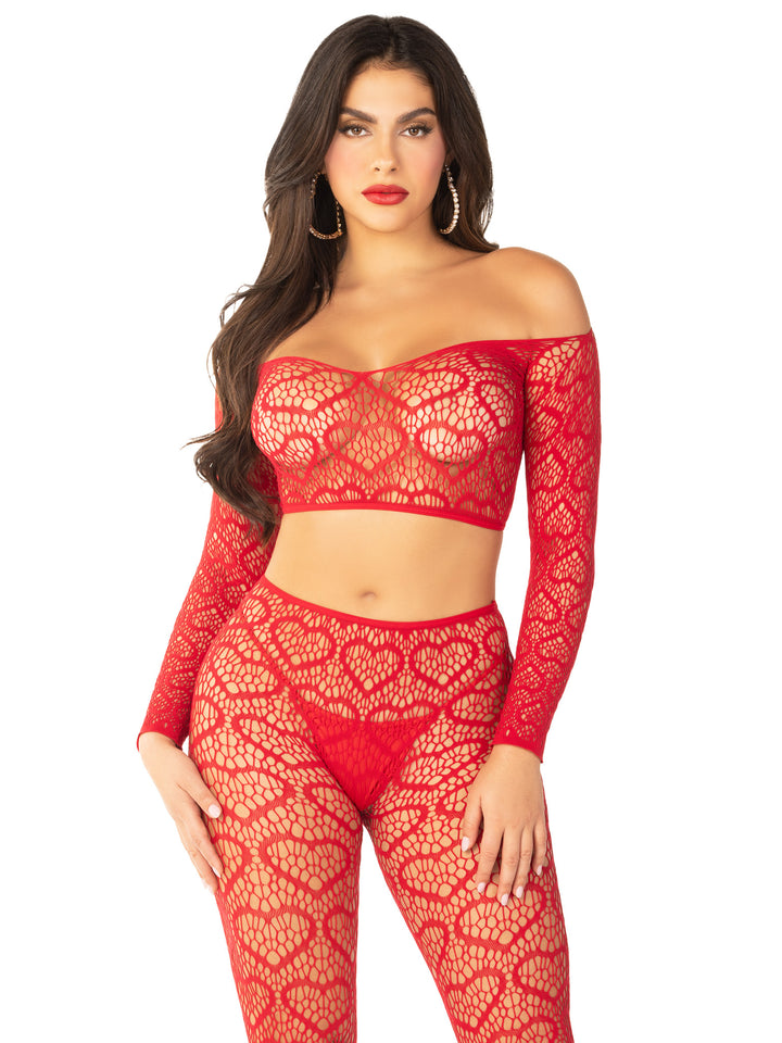 Leg Avenue Wild Hearts Crop Top and Footless Tights