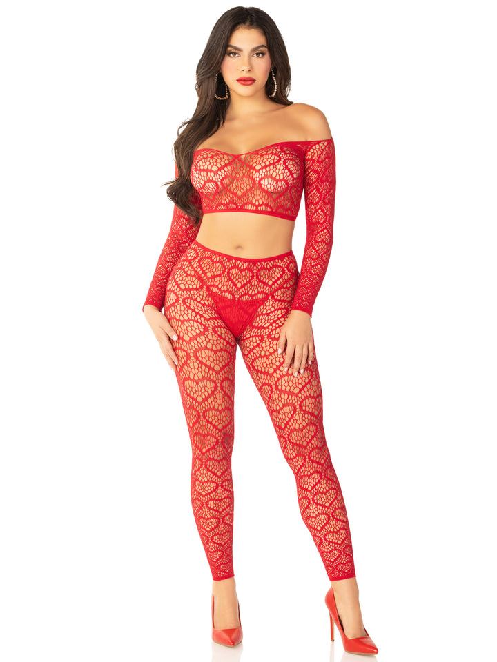 Leg Avenue Wild Hearts Crop Top and Footless Tights