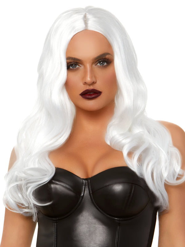 Color_White | Leg Avenue 27" Long Wavy Center Part Black Wig