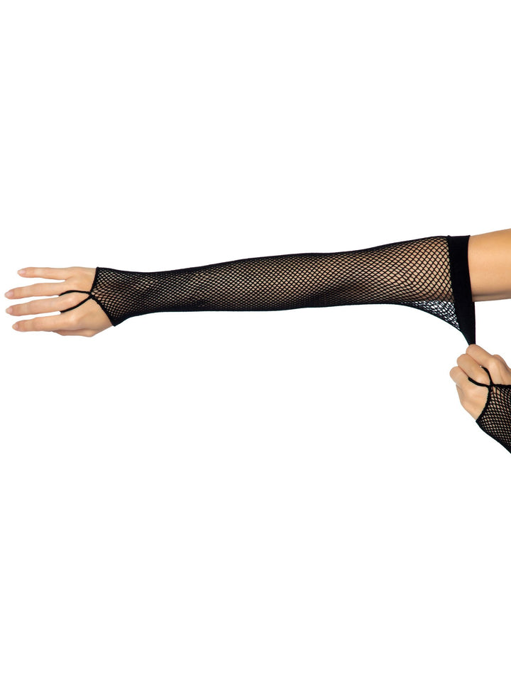 color_black | Leg Avenue Fishnet Arm Warmer Gloves With Finger Loop