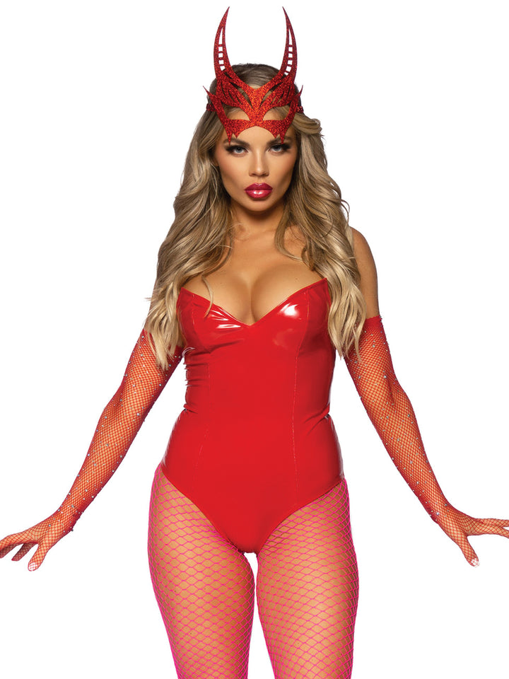 Shape Red Vinyl Cup Detail Strappy Bodysuit
