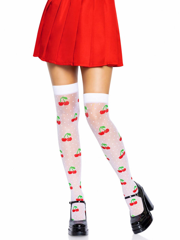 color_white/red | Cherry Dot Thigh Highs