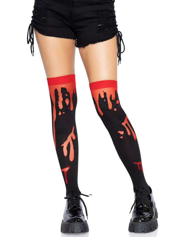Bas Fantaisie Femme Leg Avenue - Modèle Noir Et Rouge, Composition Polyester/Nylon/Spandex