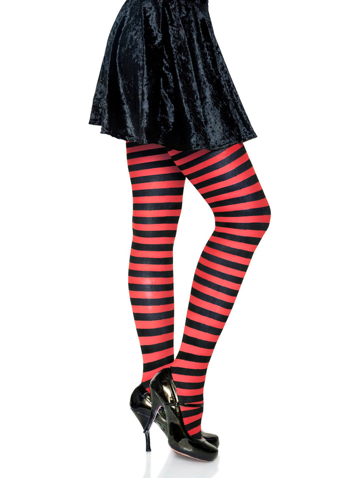 Leg Avenue Striped Nylon Tights, Plus size, Black/Red