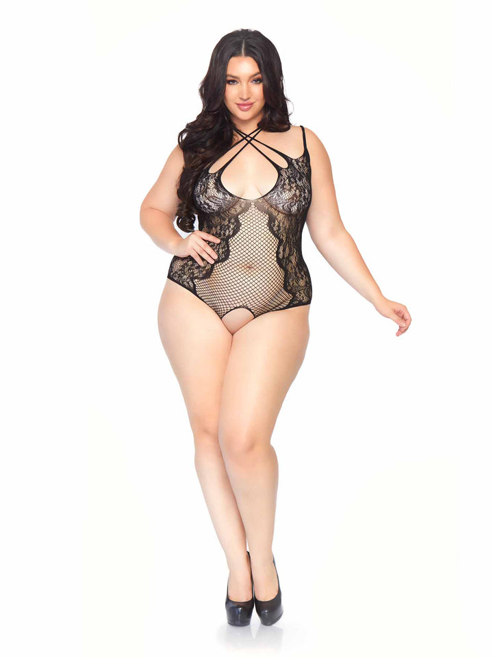  KILLER LEGS Fishnet Plus Size Bodysuit Sleeveless Lace Circle  Cutout Teddy Thong Back Teddy 818JT160Q Queen: Clothing, Shoes & Jewelry