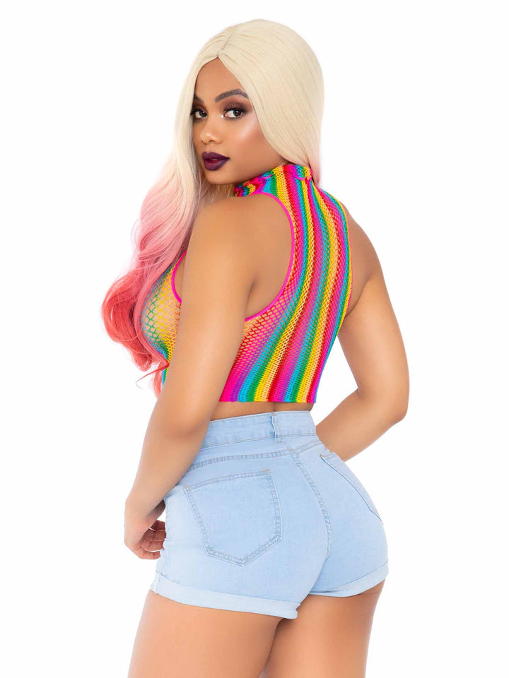 Leg Avenue High Voltage Rainbow Fishnet Crop Top