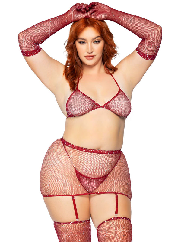 color_burgundy | Leg Avenue Risk Taker Plus Rhinestone Bra Set