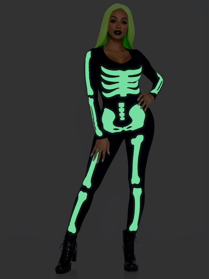 Leg Avenue Printed Glow In The Dark Skeleton Catsuit