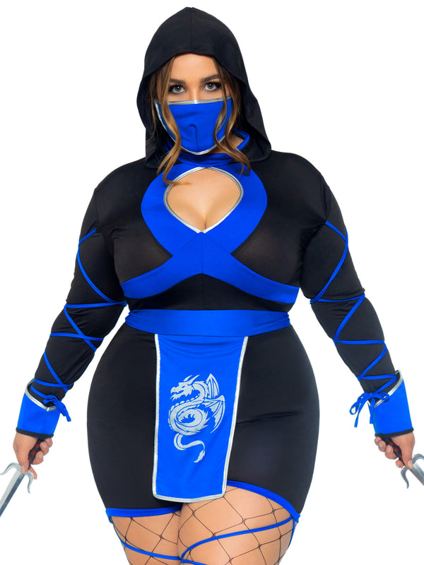 color_Black/Blue | Leg Avenue Plus Dragon Ninja Costume