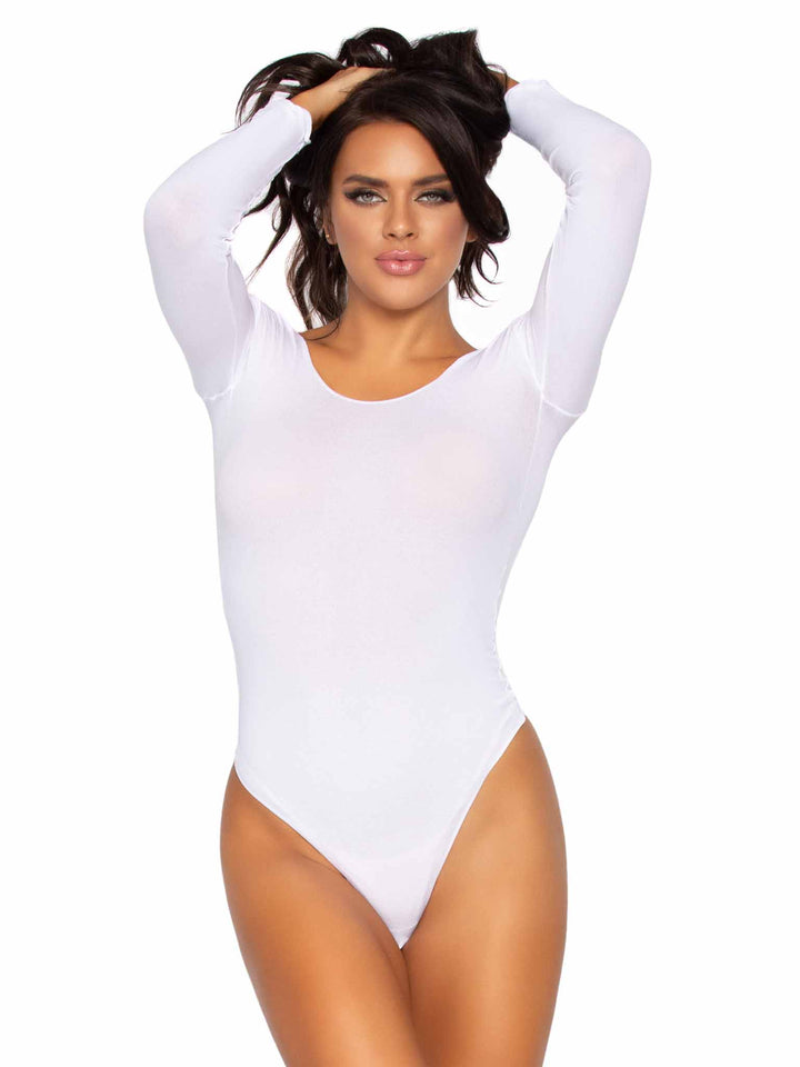OPAQUE TEDDY Long Sleeve Round Neck BODY SUIT Snap Crotch NYLON OS