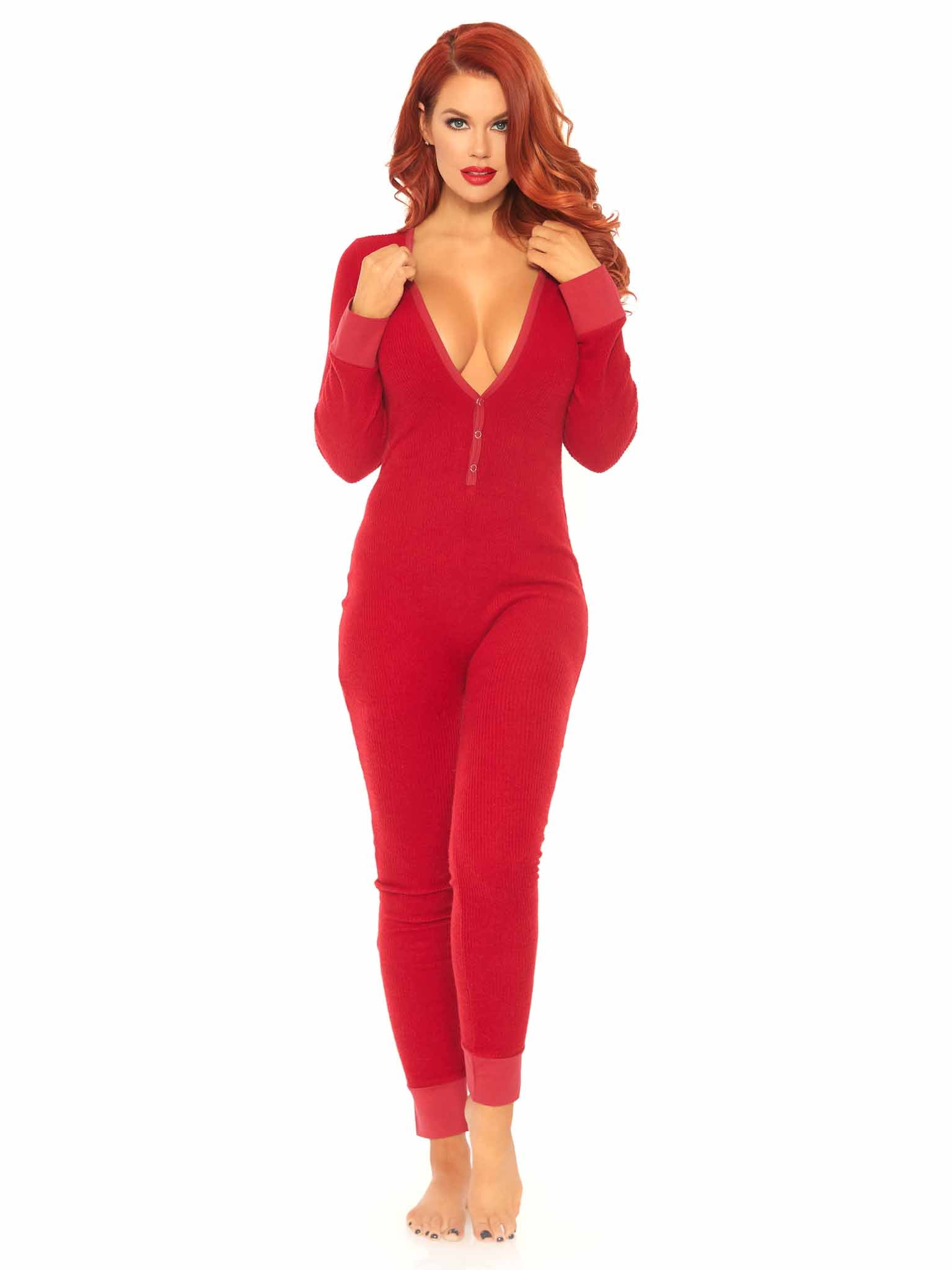 Red long john online pajamas