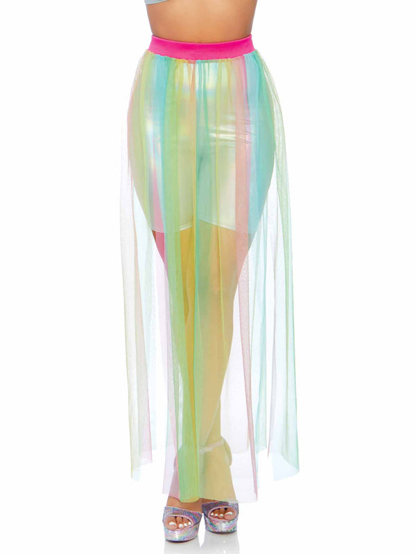 color_rainbow | Leg Avenue Multi Slit Sheer Full Length Maxi Skirt