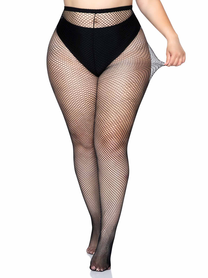 Plus Size Rhinestone Fishnet Stockings for Women-Nude