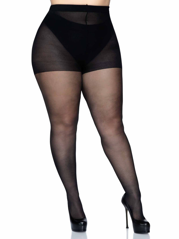 color_black | Leg Avenue Cadi Plus Sheer Backseam Pantyhose