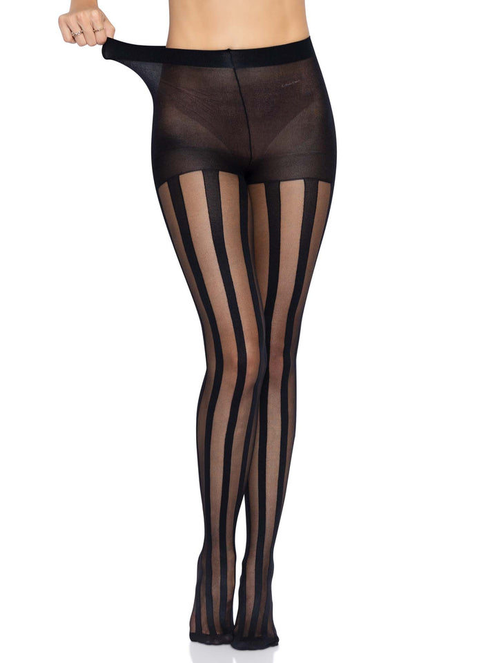 Vertical Striped Thigh Highs Stockings Wide Lace Top Costume Hosiery Black  12035 - Helia Beer Co