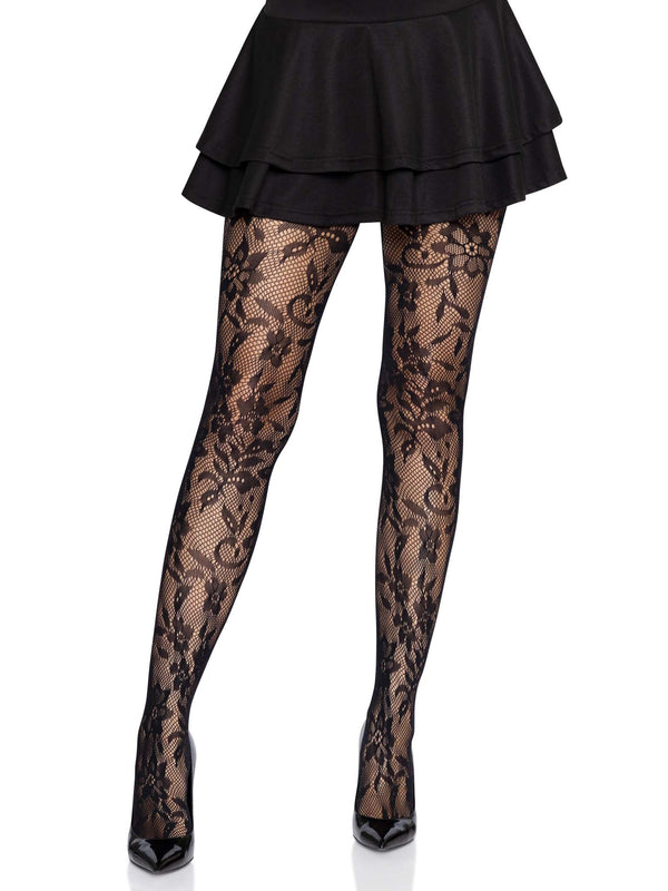 color_black | Chantilly Floral Lace Tights