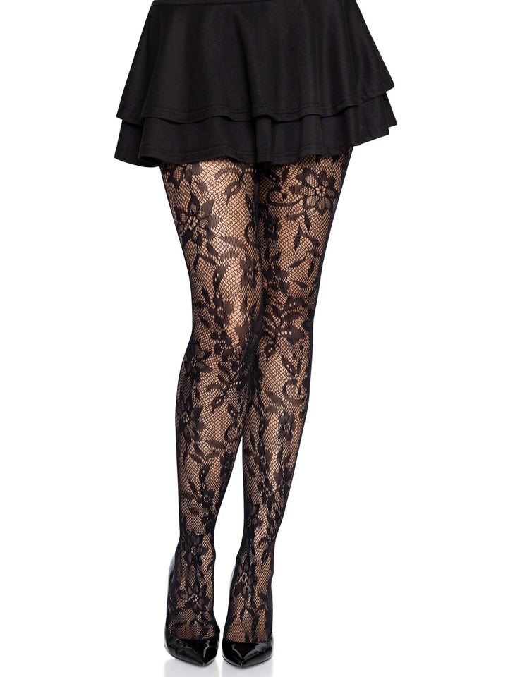 CALZITALY Floral Patterned Tights | Fashion Sheer Pantyhose with Flower  Patterns | Black | S/M, L/XL | 20 DEN | Made in Italy