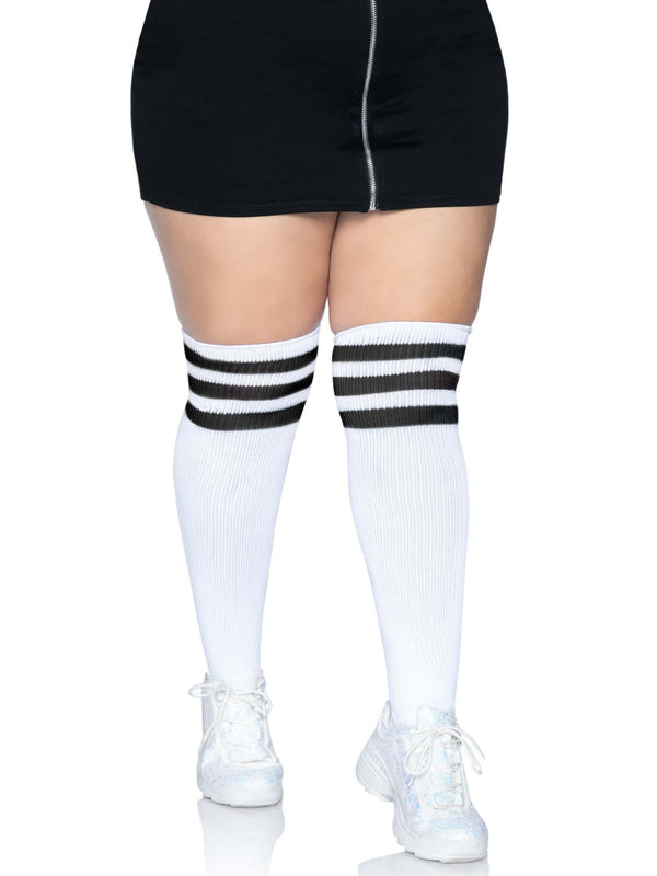 color_white/black | Leg Avenue Kellee Plus Athletic Over The Knee Socks