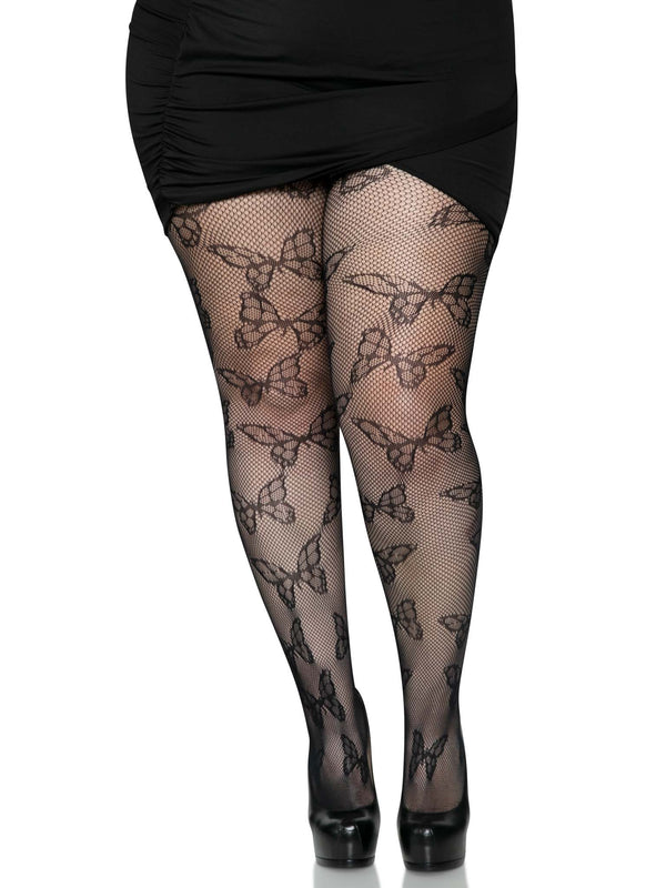 color_black | Plus Butterfly Fishnet Tights