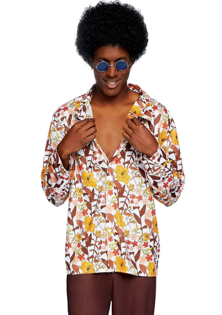 Leg Avenue Men's 1970s Floral Disco Costume Shirt