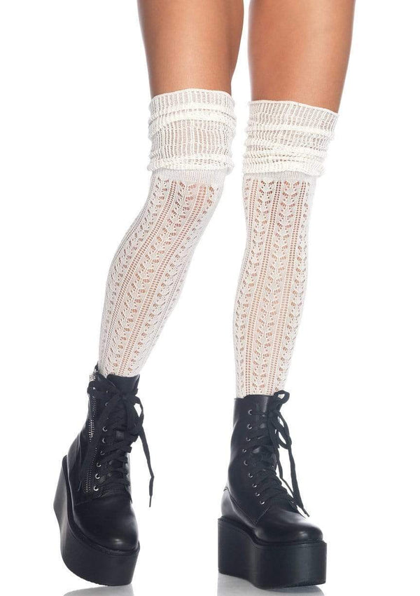 color_ivory | Leg Avenue Serena Pointelle Knee Scrunch Socks