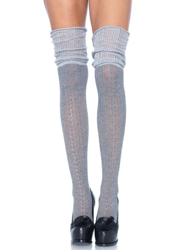 color_grey | Leg Avenue Serena Pointelle Knee Scrunch Socks