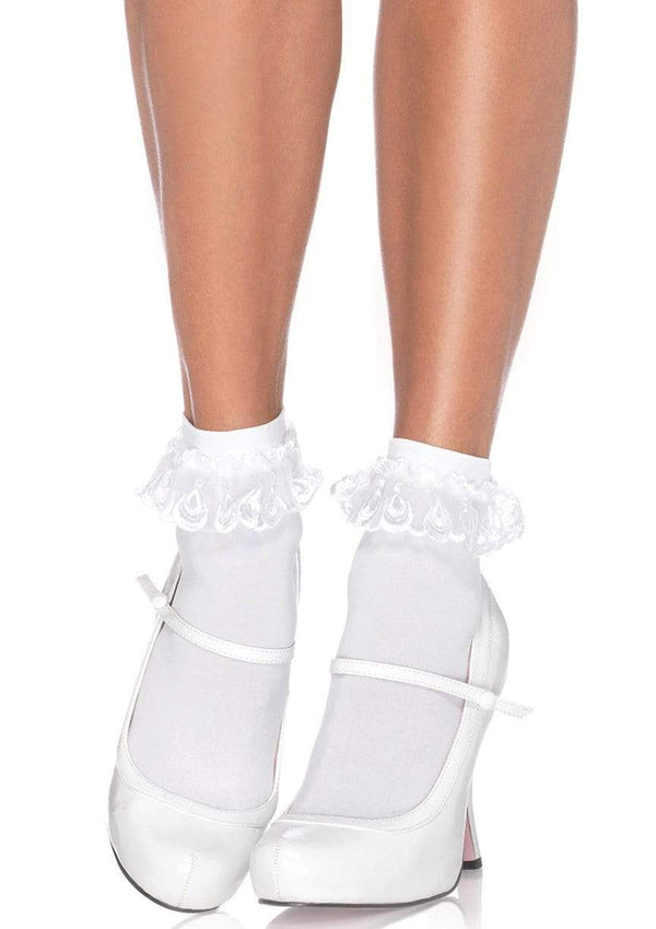 color_white | Leg Avenue Diem Lace Ruffle Anklet Socks