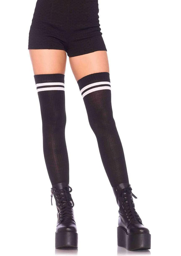 color_Black/White | Leg Avenue Dina Athletic Thigh High Stockings