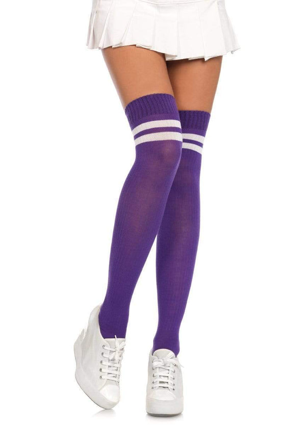 color_Purple/white | Leg Avenue Dina Athletic Thigh High Stockings