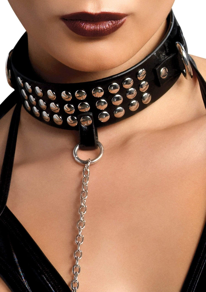 Leg Avenue Studded Bondage Collar With Chain Leash