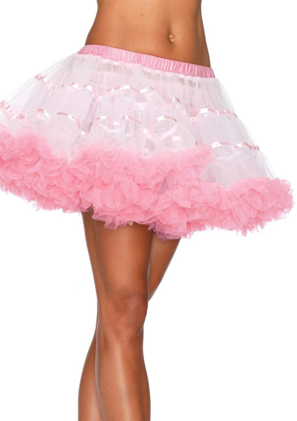 color_white/light pink | Leg Avenue Layered Satin Striped Tulle Petticoat Skirt