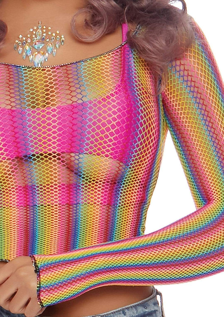 Leg Avenue Sunny Daze Rainbow Fishnet Crop Top