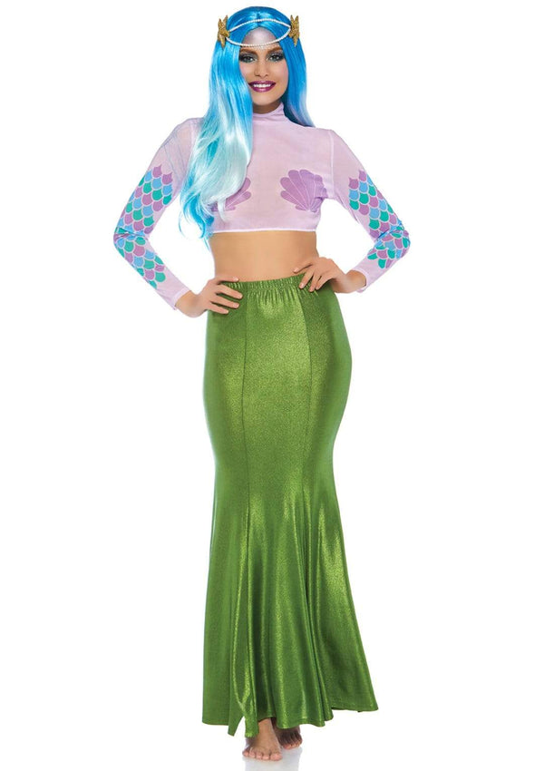 color_green | Leg Avenue Shimmer Spandex Mermaid Costume Maxi Skirt