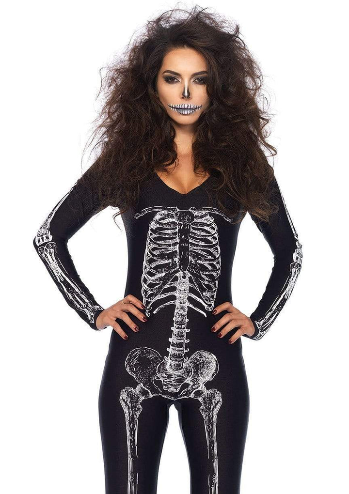 X-Ray Skeleton Bodysuit with Zipper Costume For Women
