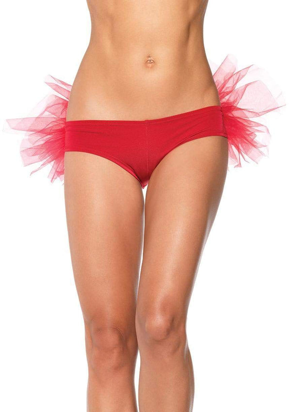 color_red | Leg Avenue Spandex Tanga Cheeky Boy Shorts With Tulle Ruffle Back